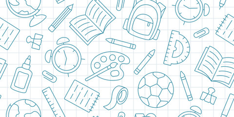 Back to school. Seamless pattern with school supplies