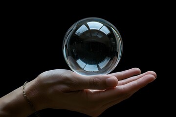 A Hand Holding a Crystal Ball Against a Dark Background