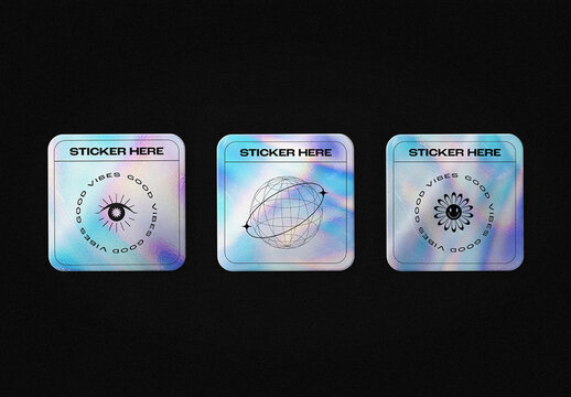 Square Holographic Sticker Mockup