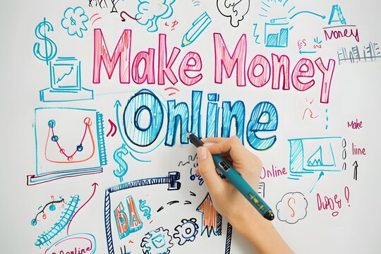 Creative Illustration on How to Make Money Online with Colorful Doodles and Diagrams