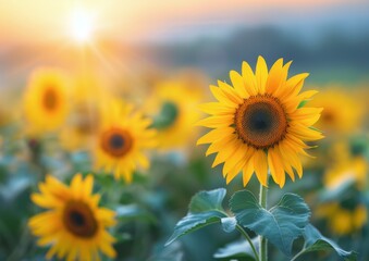 Obraz premium Sunflowers Blooming in Golden Hour