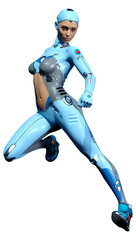 3D Rendering Female Robot on White