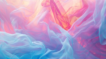 Obraz premium An abstract image featuring flowing pastel fabrics in soft pink, blue, and purple hues, creating a dreamy and ethereal effect.