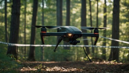 A drone flying in the forest