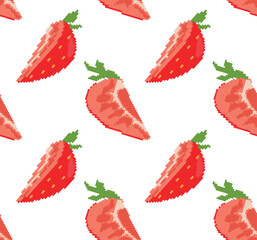 Pixel art strawberry slices on a transparent background. Ideal for digital projects, textiles, graphic design and print. Fruit seamless pattern in retro style