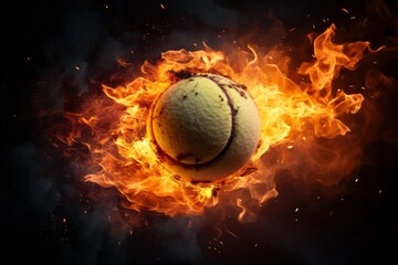 Naklejka premium Spectacular Tennis ball fire power. Digital art. Generate Ai