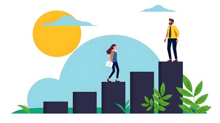 Obraz premium Evolution in Miniature: Flat Design Animation Showcasing Continuous Improvement Through Small Steps