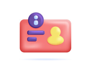 Member Information Concept. Profile Info. user account information. Illustration of identity cards or red membership cards. symbol or icon. Minimalist 3D style design. graphic elements
