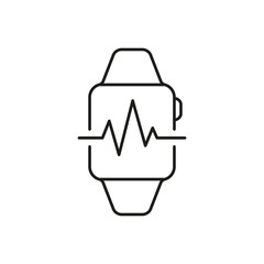 Smartwatch Line Icon, Fitness Tracking with Heart Rate Monitoring, Health and Fitness Apps and Wearable Technology. Isolated Vector Illustration