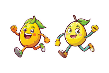 fun lemon character running vector cartoon illustration