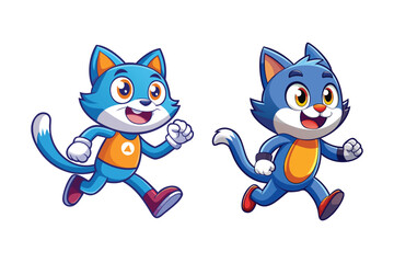 fun cat character running vector cartoon illustration. set of cute animal illustration
