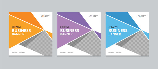 Fototapeta premium Set of Editable square business web banner design template. Suitable for social media post, instagram story and web ads. Vector illustration with Space to add pictures.