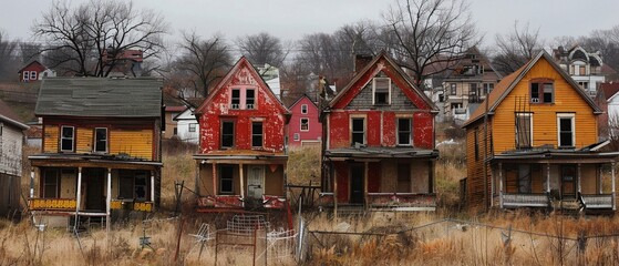 A series of abandoned homes in a neighborhood, a stark reminder of the housing crisis fallout