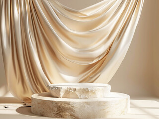 Podium background product 3D gold cosmetic platform nature beige display advertising backdrop studio with pastel background