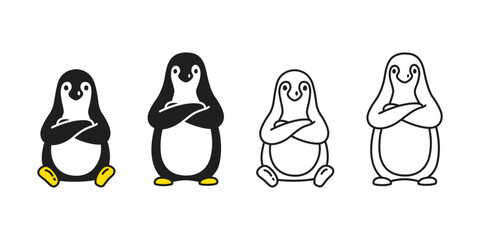 penguin vector arms crossed sitting cartoon character icon bird logo doodle illustration symbol design isolated