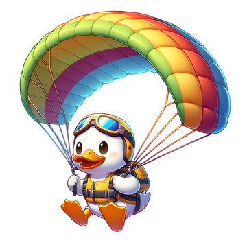 recommend clip art: Cartoon illustration (PNG 300 dpi), Duck is skydiving by parachute !
