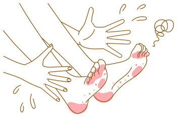 水虫や魚の目、タコが足にできて驚く女性のイメージイラスト（ボディパーツ）