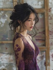 Naklejka premium Lavender jacquard sundress, French lace