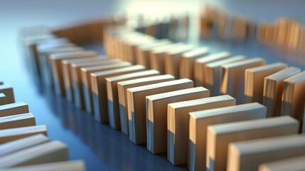 A graph made of dominoes falling, visually representing the cascading effect of economic crisis