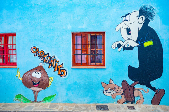 Juzcar, Spain - September 11 2022: Blue smurf village