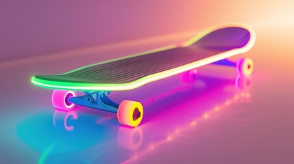 Neon Skateboard on White Background, Highlighting Its Bright and Modern Design