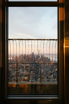 Sunrise through window in New York city