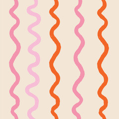 Naive squiggle pattern with bright green, yellow, pink and blue wavy lines on a light background. Creative abstract squiggle style drawing background