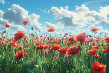 Fototapeta premium Poppy Field Under a Sunny Sky