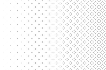 Fototapeta premium Grey outline star seamless pattern with horizontal halftone background. Vector Repeating Texture.