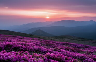 Obraz premium Purple Flowers at Sunset in the Mountains
