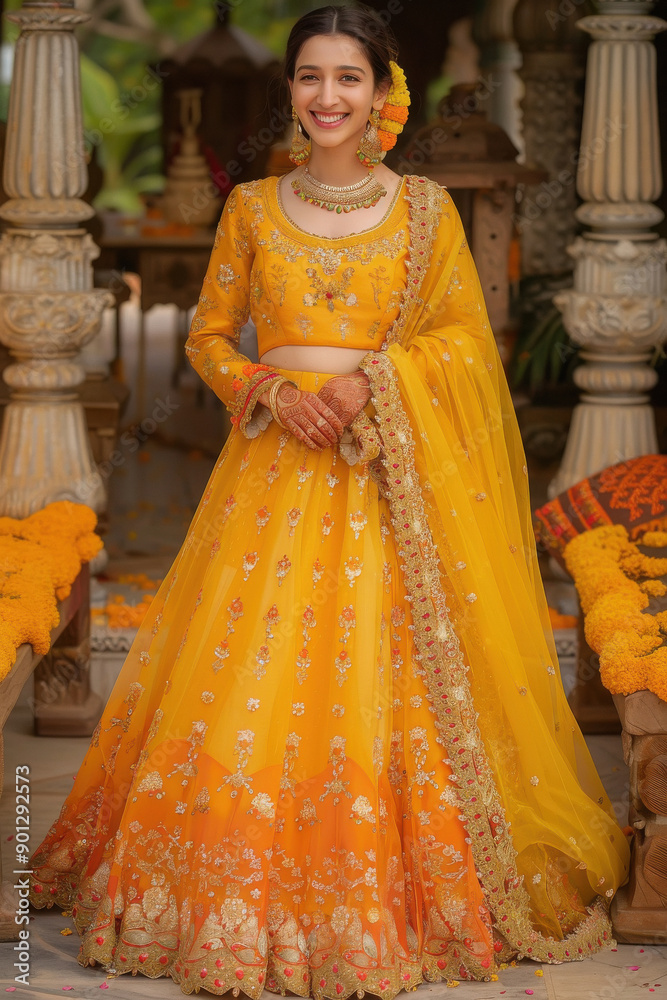 Wall mural young indian woman wearing anarkali suit