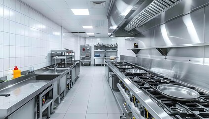 Obraz premium Modern Stainless Steel Commercial Kitchen