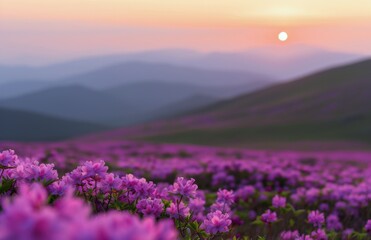 Fototapeta premium Purple Flowers at Sunset in the Mountains