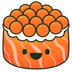Ikura Salmon Cute Sushi Character Illustration