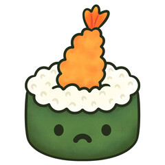 Shrimp Tempura Cute Sushi Character Illustration