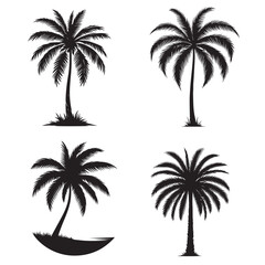 collection of palm trees vector with black and white silhouette