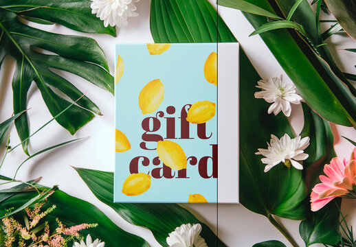 Mockup Gift Box Flowers Natural Background. Ai Generated