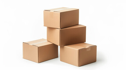Four brown cardboard boxes are stacked together against a white background, typically used for shipping or storage purposes.