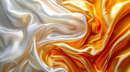 Obraz premium Abstract silk cloth with luxurious yellow gold satin texture, soft waves, and shiny white silver fabric patterns.