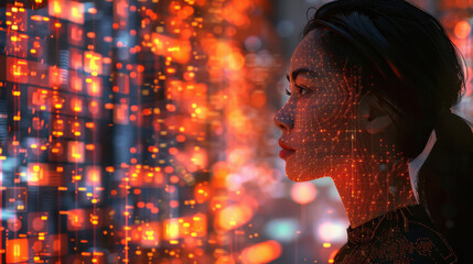 indian female IT specialist analyzing data information