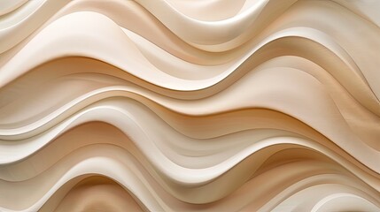Obraz premium Beige 3D decorative wall panel with wavy pattern, light brown pearl texture, abstract art structure, macro interior backdrop.
