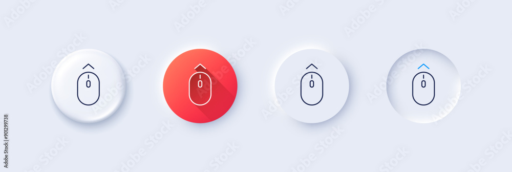 Poster swipe up mouse line icon. neumorphic, red gradient, 3d pin buttons. scrolling arrow sign. landing pa
