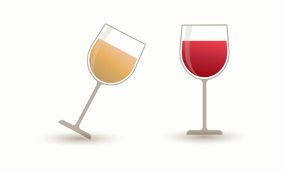 Image of glasses with red and white wine on light colored background