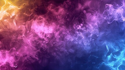 Fototapeta premium Dynamic neon smoke background featuring burning pink, yellow, blue smoky hues, white powder, and purple smoke.