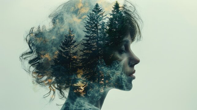 People and nature double exposure stylish