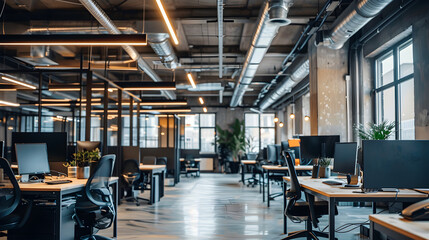 Fototapeta premium A technological company's modern workplace. Generative Ai.