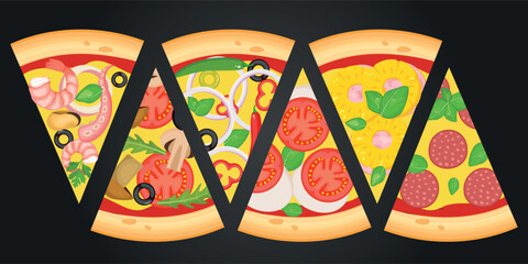 Pizza vector image. Fast food concept. Food for cafe and restaurant. Element for your website design, banners and advertising. Dough, cheese, sauce