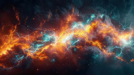Ethereal Cosmic Fire, Dynamic Energies Explosion in Vibrant Colors Background