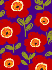 Colorful summer floral, flowers and plants pattern hand drawn vector design background for textile, fabric, banner.