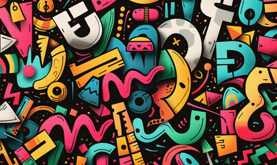 Obraz premium A vibrant mix of shapes and letters creating a mesmerizing pattern